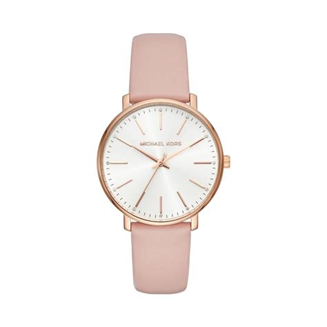 michael kors rose gold watch leather strap